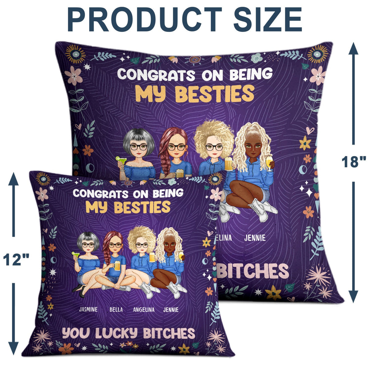 Flower To My Bestie Congrats On Being My Bestie - Gift For Bestie - Personalized Pillow