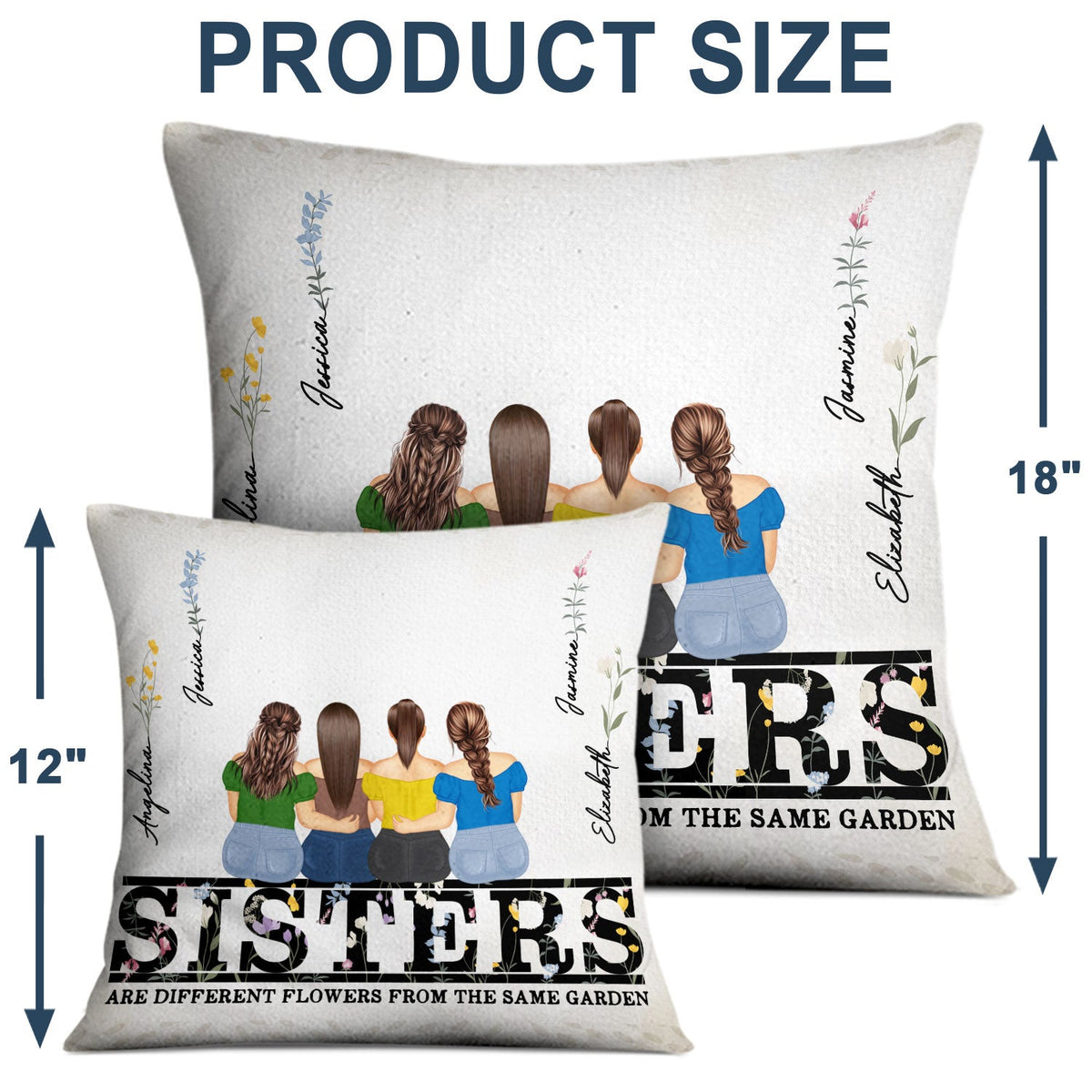 Different Flowers - Gift For Sisters - Personalized Pillow