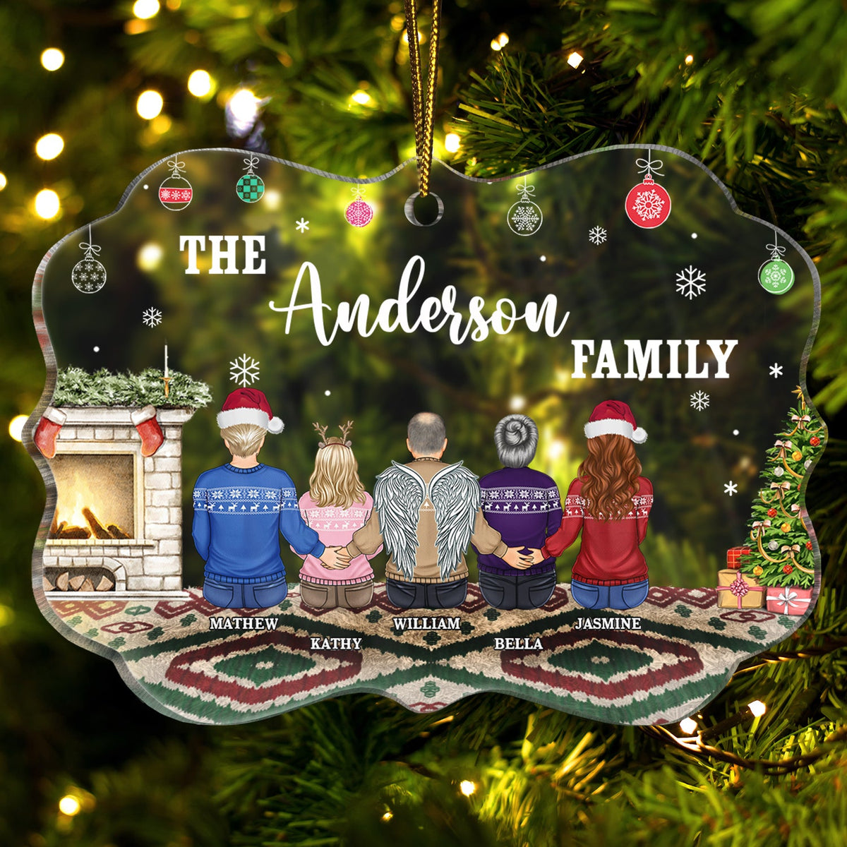 Christmas Backside Family All Custom Name - Gift For Family - Personalized Medallion Acrylic Ornament