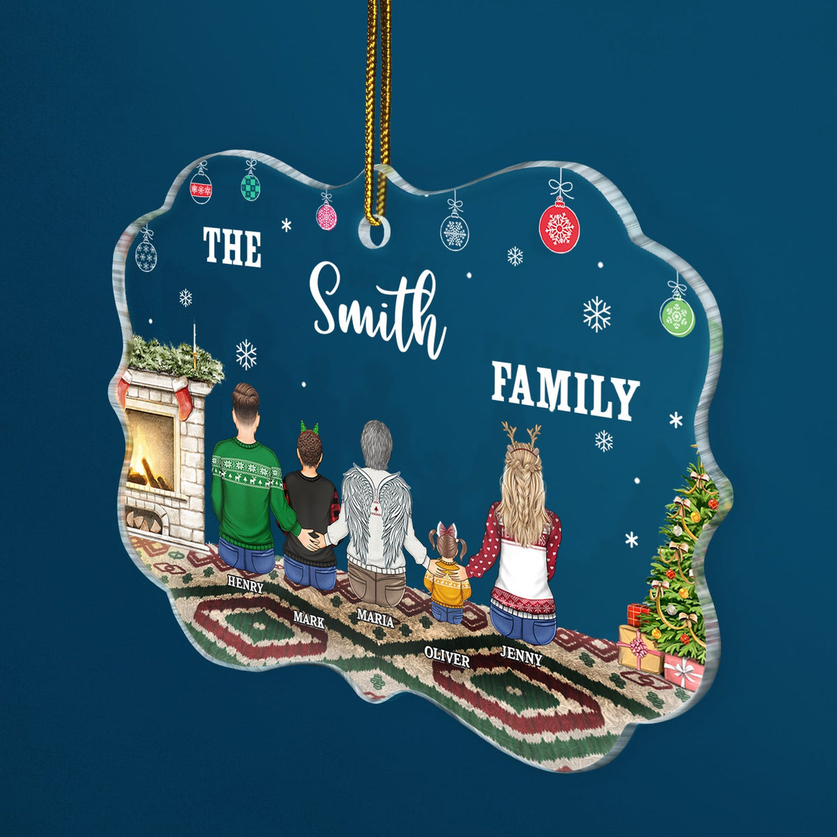 Christmas Backside Family All Custom Name - Gift For Family - Personalized Medallion Acrylic Ornament