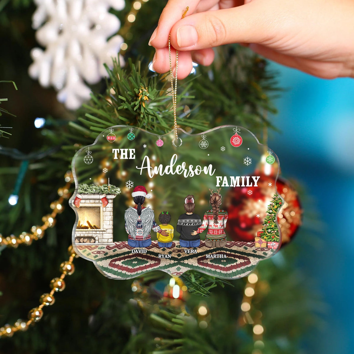 Christmas Backside Family All Custom Name - Gift For Family - Personalized Medallion Acrylic Ornament