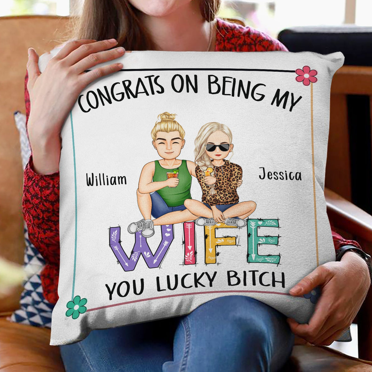 Flower Couple Congrats On Being My Husband - Gift For Couples - Personalized Pillow