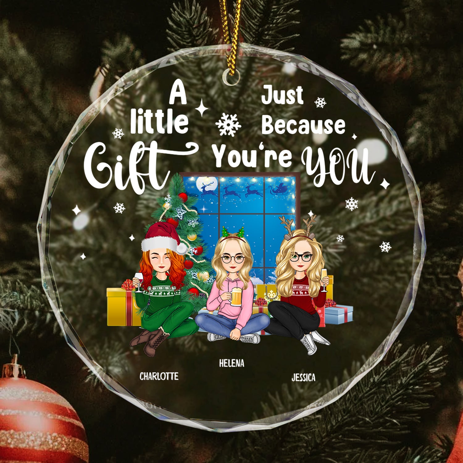 A Little Gift - Christmas Gift For Sisters And Best Friends - Personalized Circle Glass Ornament