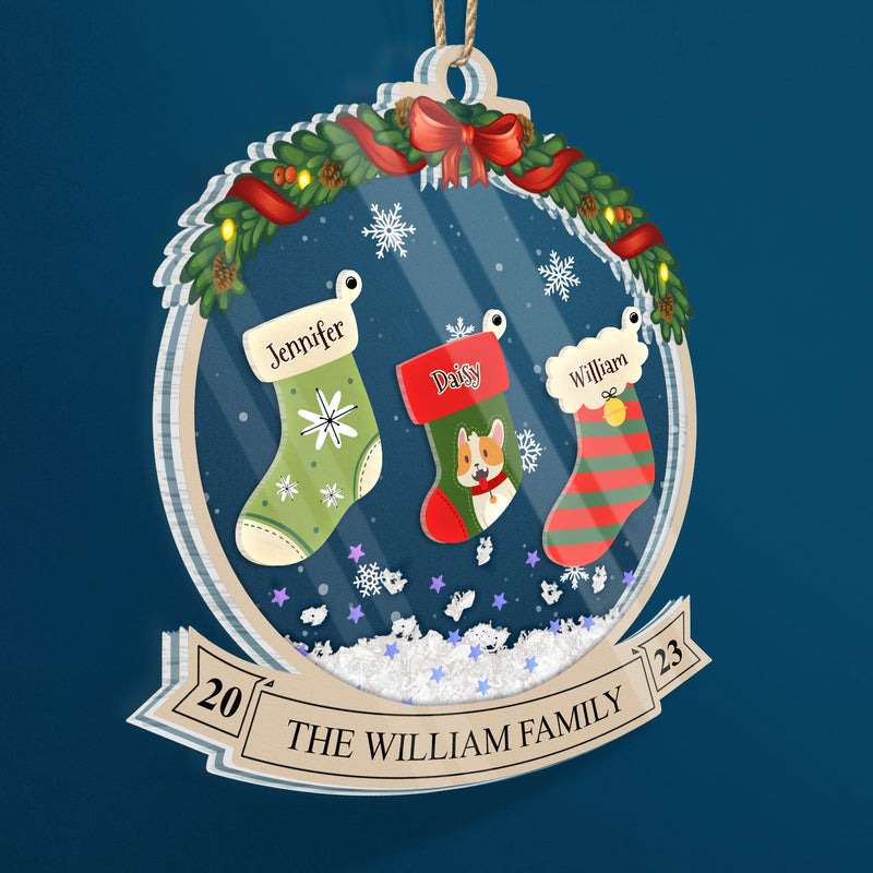 Bas de Noël familiaux - Cadeau de Noël - Ornement shaker personnalisé en acrylique à 3 couches