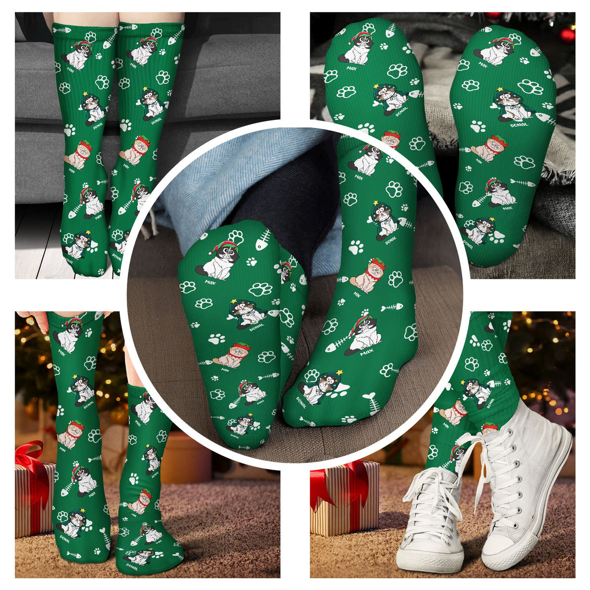 Christmas Funny Cat With Emotion - Gift For Cat Lovers - Personalized Socks