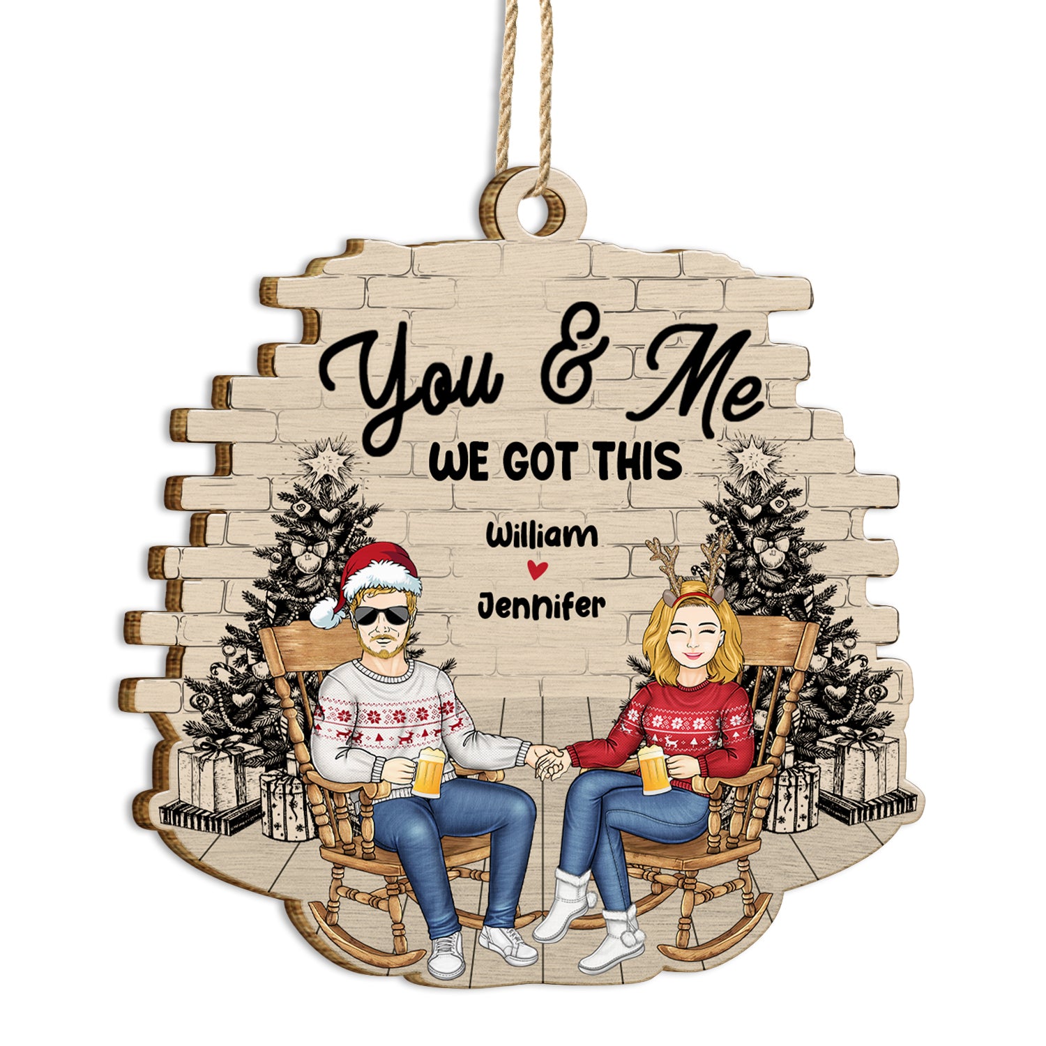 Christmas Couple You & Me We Got This - Gift For Couples - Personalized Custom Shaped Wooden Ornament