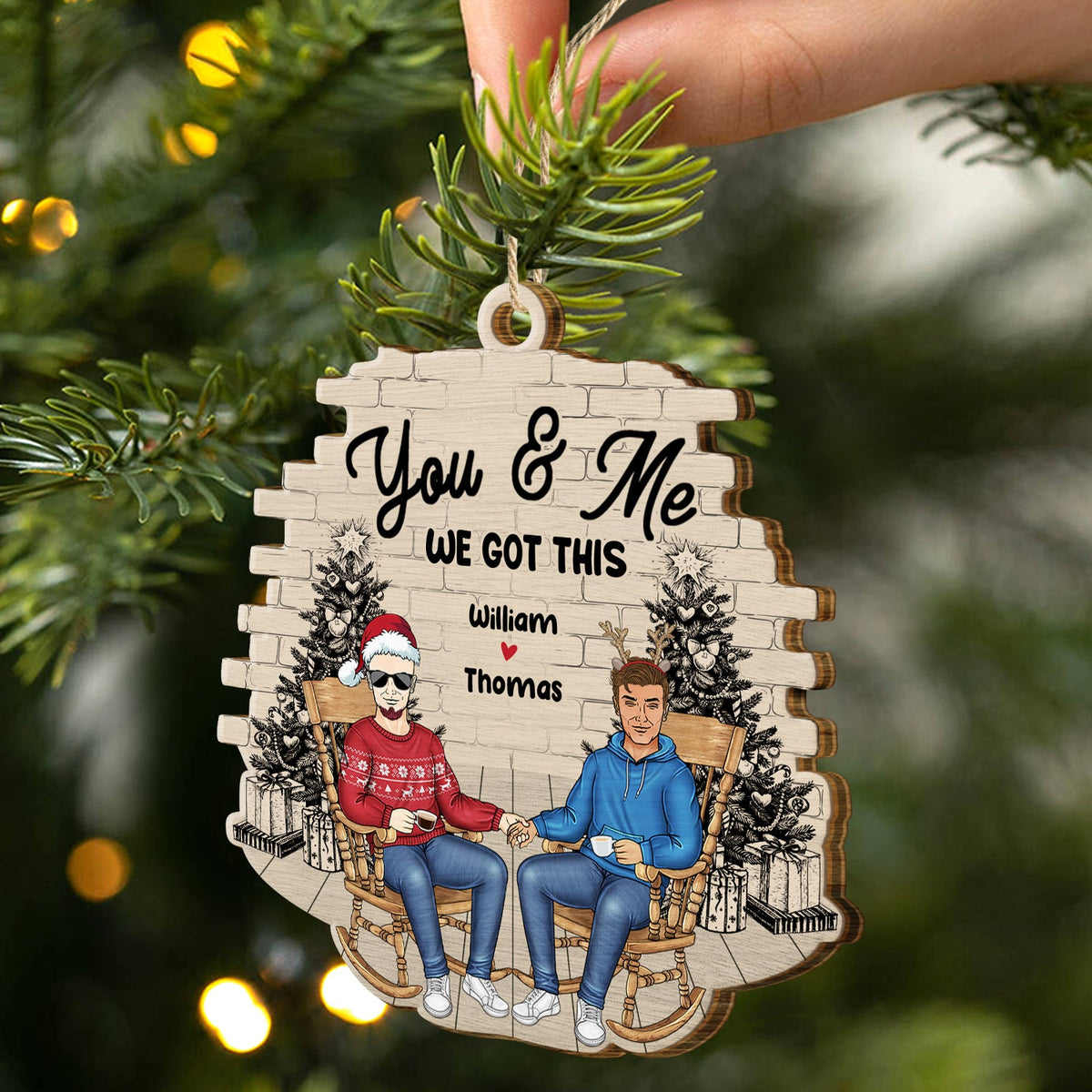 Christmas Couple You & Me We Got This - Gift For Couples - Personalized Custom Shaped Wooden Ornament
