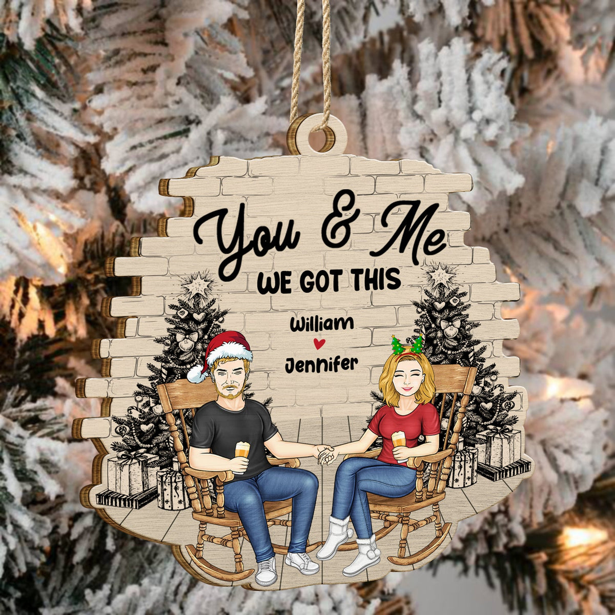 Christmas Couple You & Me We Got This - Gift For Couples - Personalized Custom Shaped Wooden Ornament