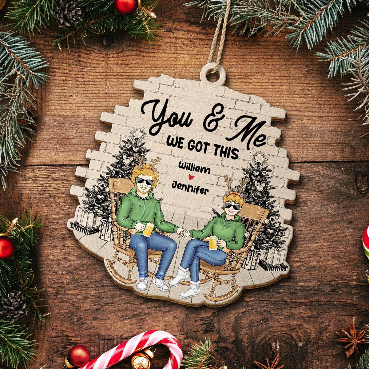 Christmas Couple You & Me We Got This - Gift For Couples - Personalized Custom Shaped Wooden Ornament
