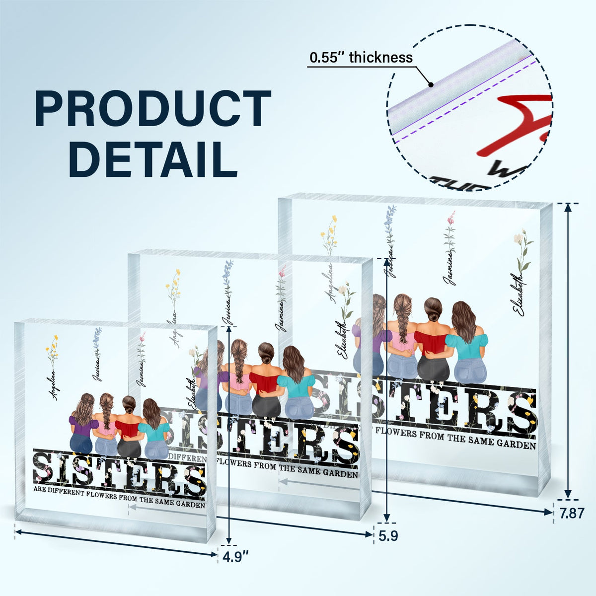 Different Flowers - Gift For Sisters - Personalized Square Shaped Acrylic Plaque