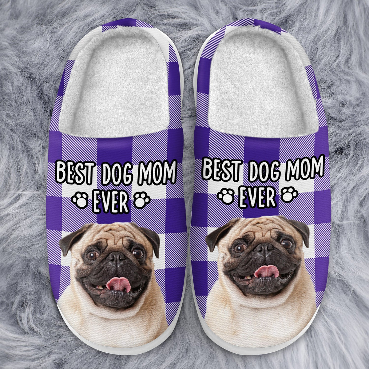 Custom Photo Best Dog Mom Ever - Gift For Pet Lovers - Personalized Fluffy Slippers
