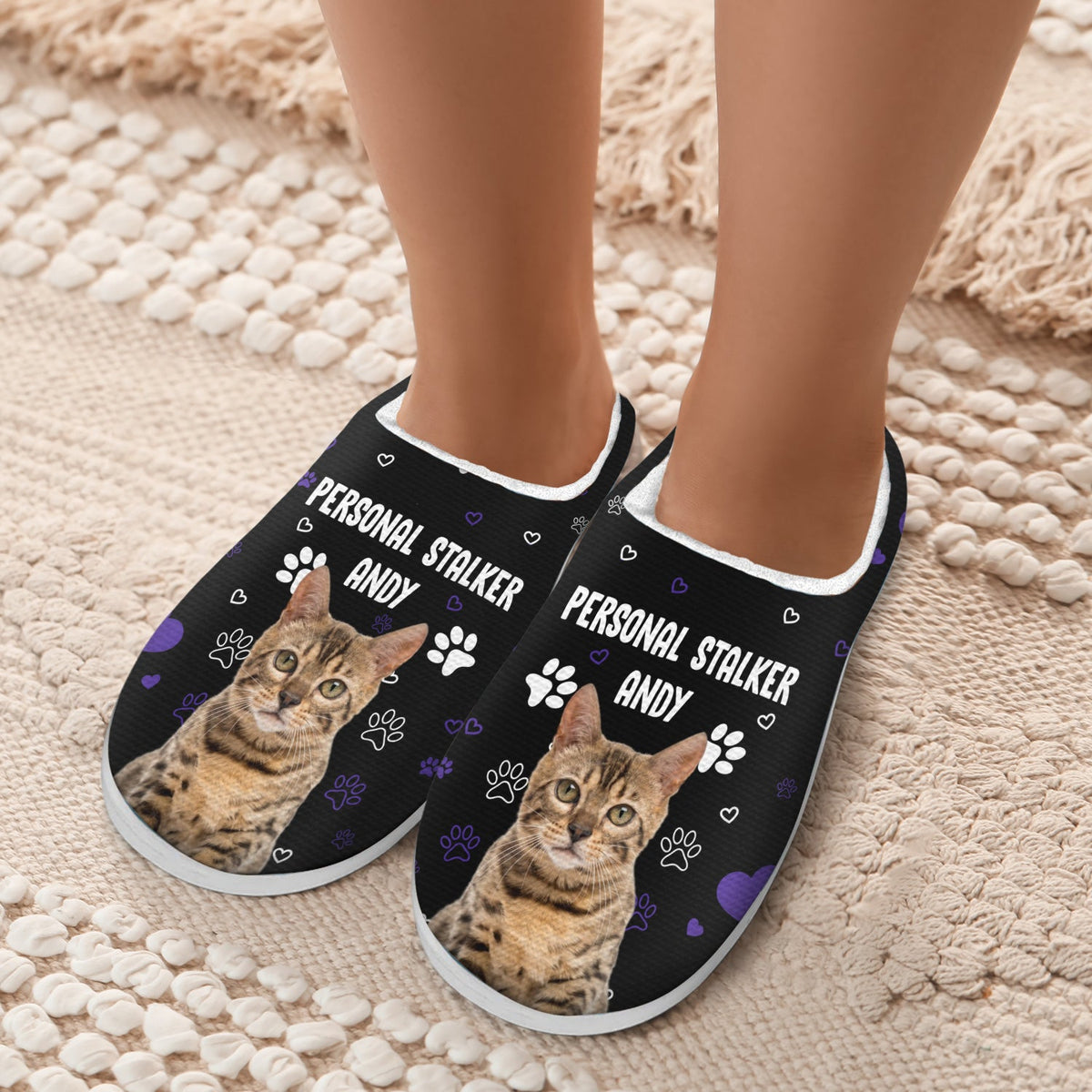 Custom Photo Personal Stalker I Will Follow You - Gift For Pet Lovers - Personalized Fluffy Slippers