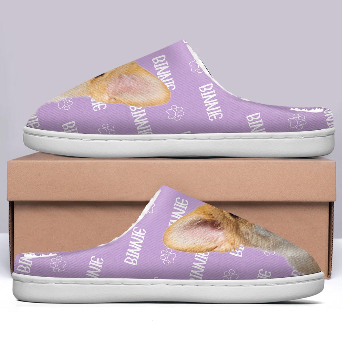 Custom Photo Pet Name - Gift For Pet Lovers - Personalized Fluffy Slippers