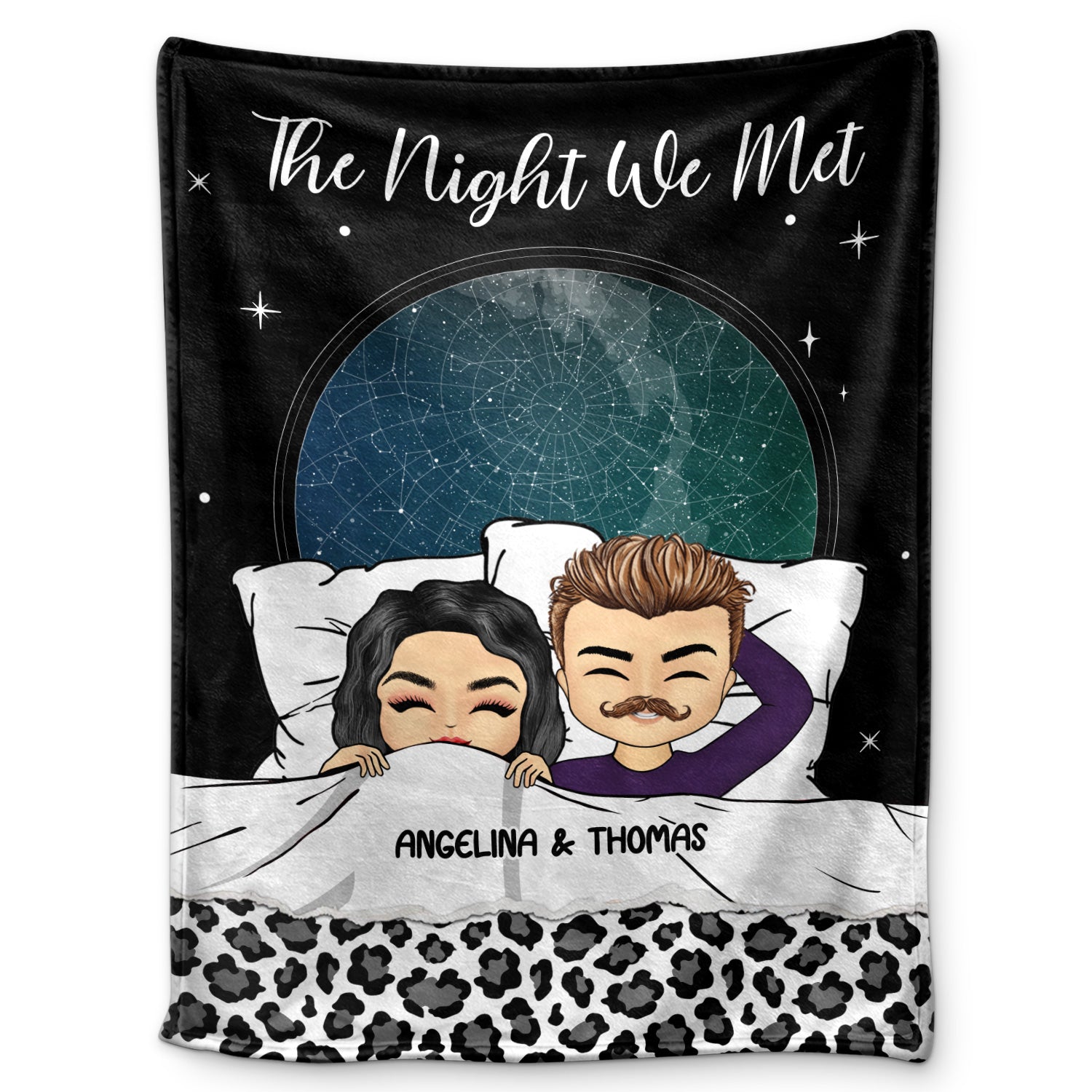 Star Map Chibi Couple The Night We Met - Gift For Couples - Personalized Fleece Blanket, Sherpa Blanket