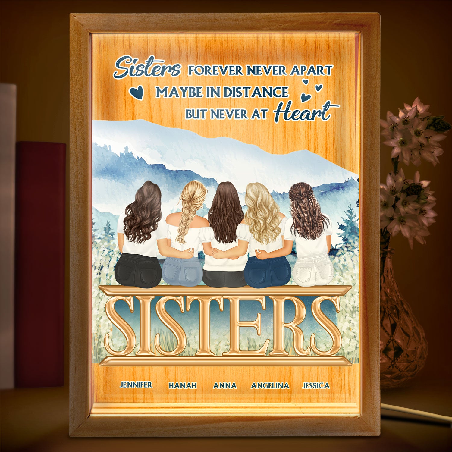 Sisters Forever Never Apart - Gift For Sisters And Best Friends - Personalized Picture Frame Light Box