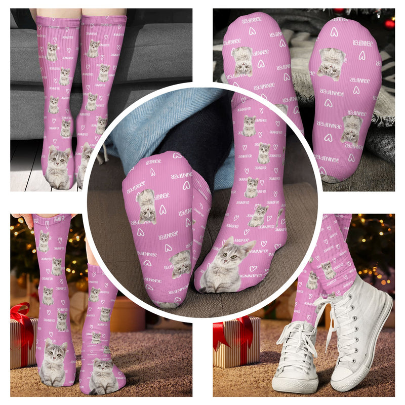 Custom Photo Pet Name - Gift For Pet Lovers - Personalized Socks