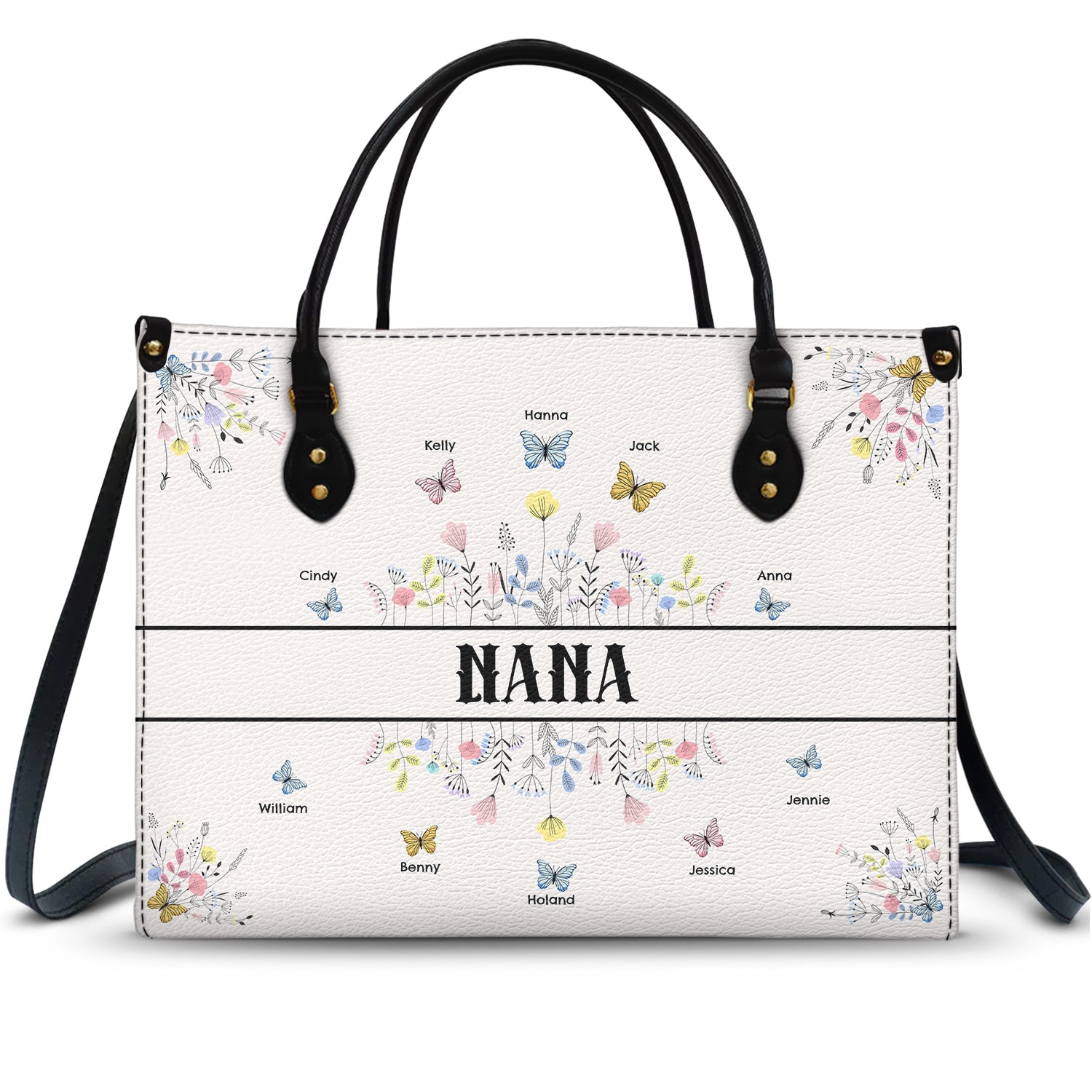 Butterfly Grandma - Gift For Grandma - Personalized Leather Bag