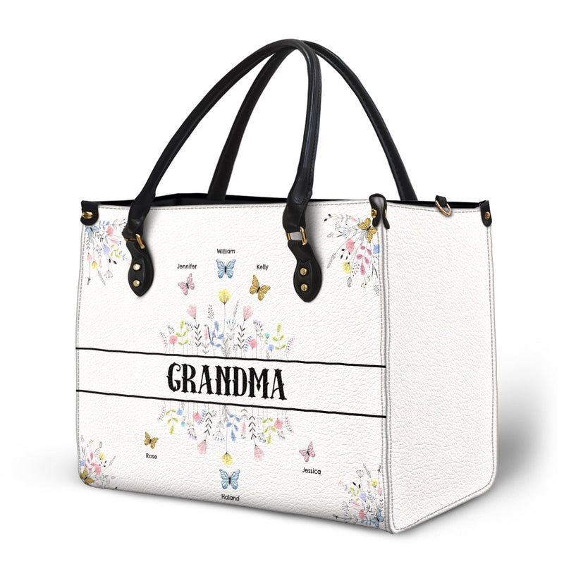 Butterfly Grandma - Gift For Grandma - Personalized Leather Bag