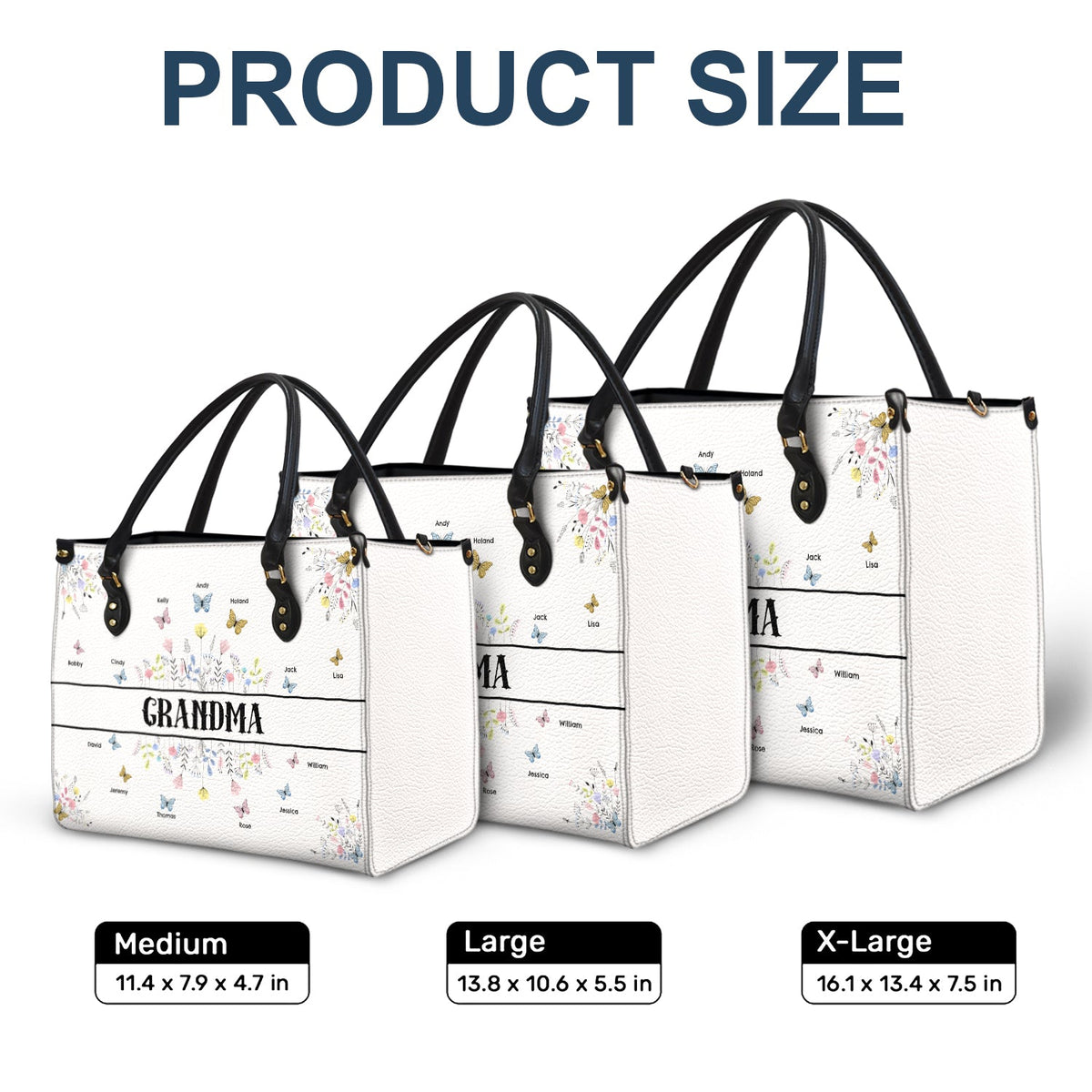 Butterfly Grandma - Gift For Grandma - Personalized Leather Bag