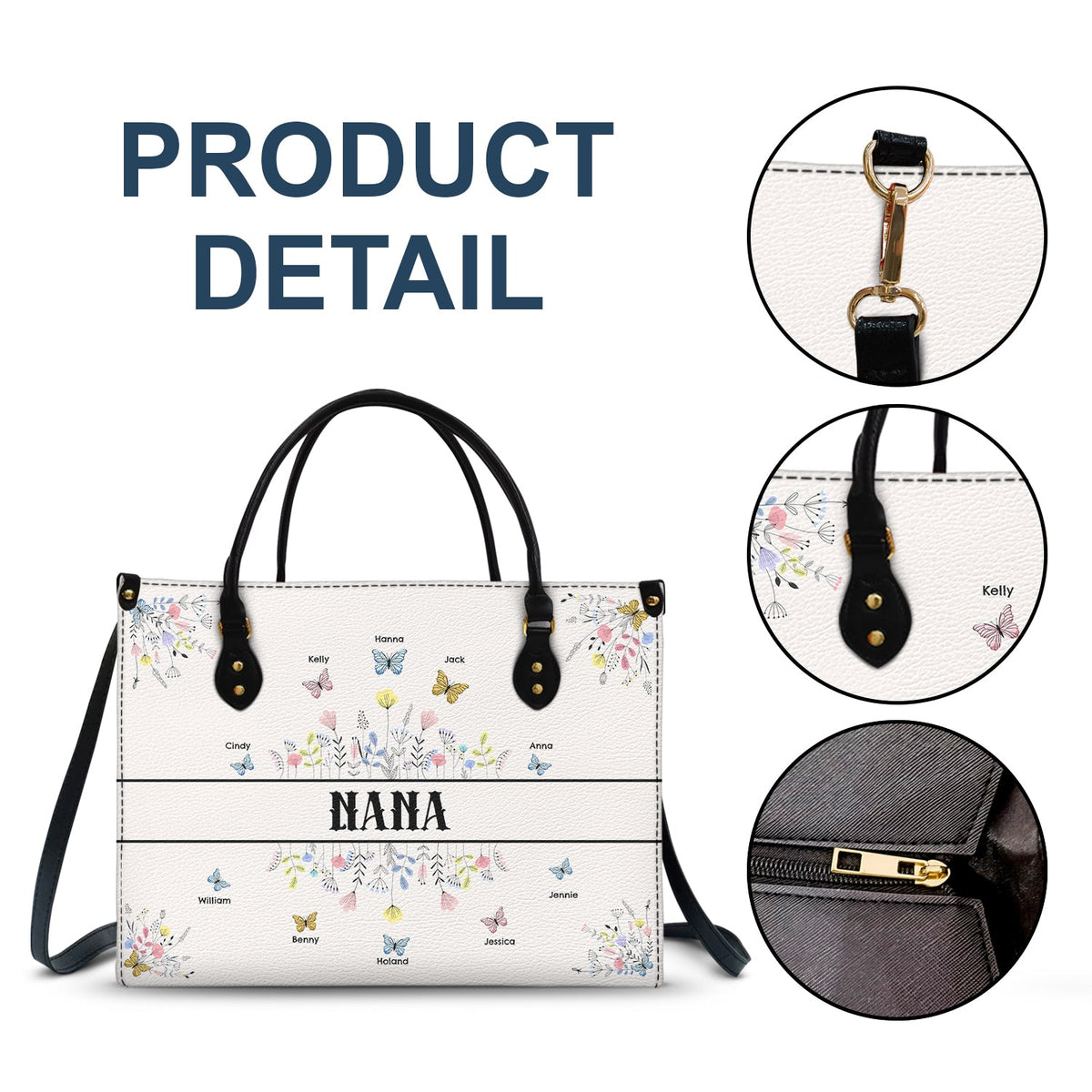 Butterfly Grandma - Gift For Grandma - Personalized Leather Bag