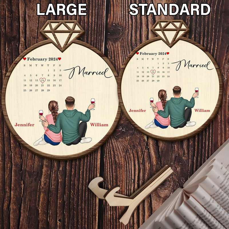 Couple Calendar Married Engaged - Gift For Couples - Personalized 2-Layered Wooden Plaque With Stand