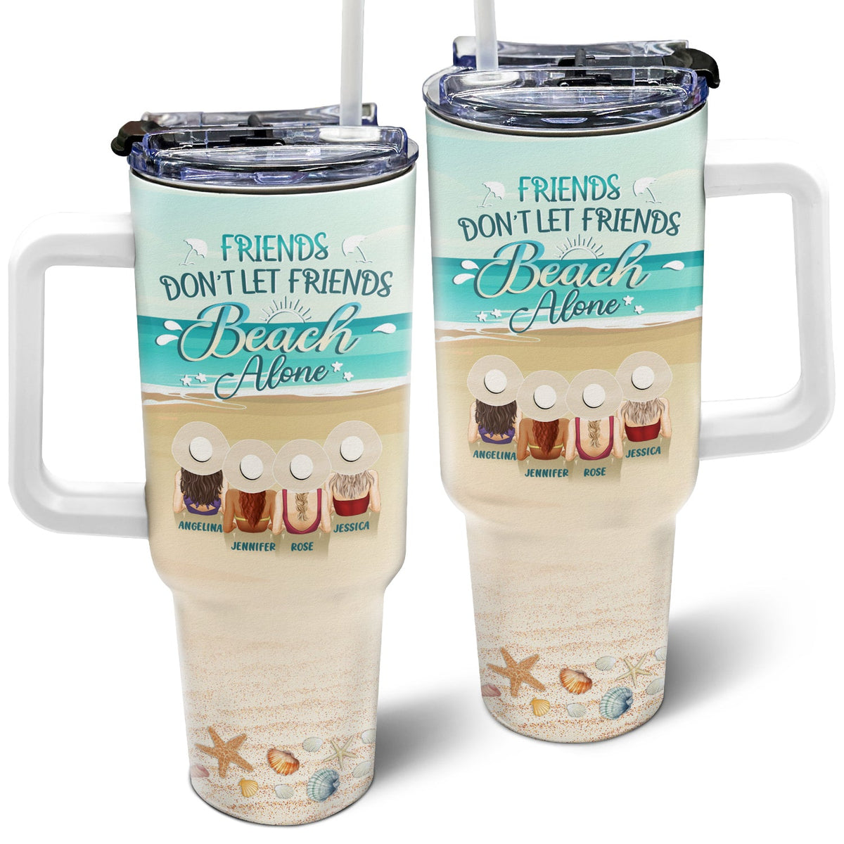 Les amis ne laissent pas leurs amis seuls à la plage ! Cadeau pour une meilleure amie ! Gobelet personnalisé de 1 133 ml avec paille