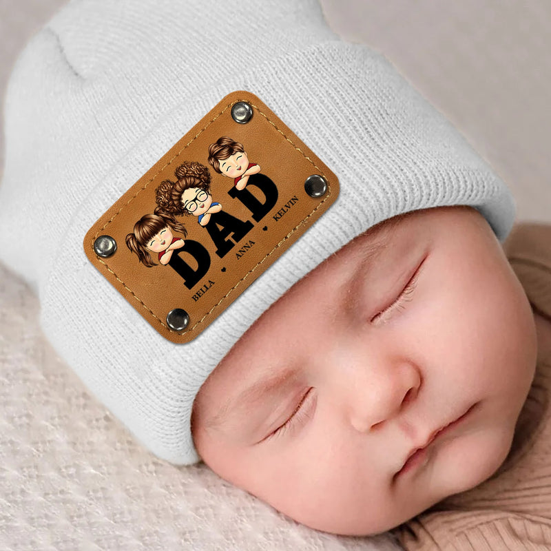 Daddy Papa - Gift For Father, Grandpa - Personalized Beanie With Leather Patch