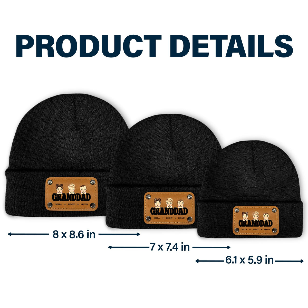 Daddy Papa - Gift For Father, Grandpa - Personalized Beanie With Leather Patch