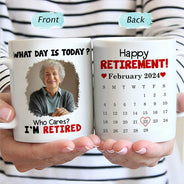 Calendrier photo personnalisé « Quel jour sommes-nous » ? Cadeau pour retraité ! Mug personnalisé.