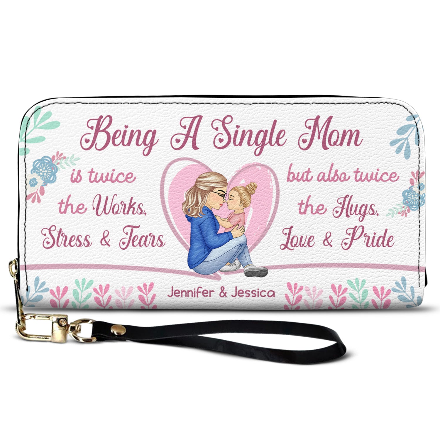 Mother Twice The Works - Gift For Single Mom - Personalized Leather Long Wallet