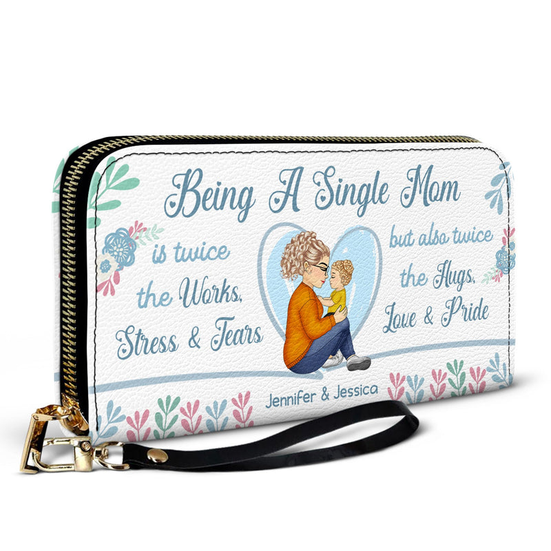 Mother Twice The Works - Gift For Single Mom - Personalized Leather Long Wallet