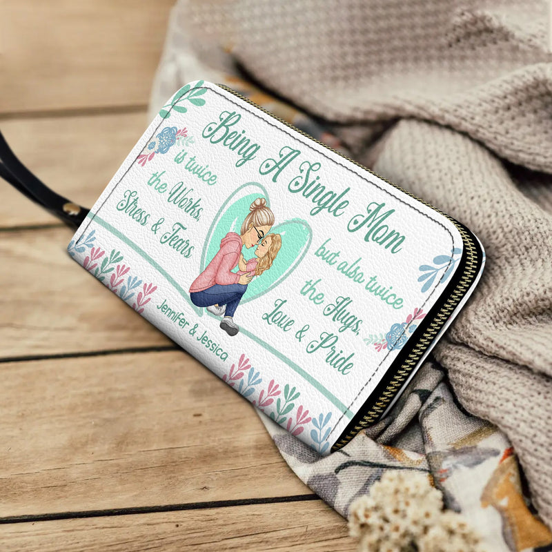 Mother Twice The Works - Gift For Single Mom - Personalized Leather Long Wallet