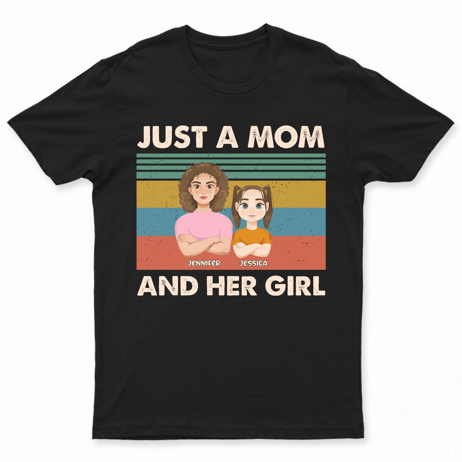 Flat Art Just A Mom And Her Girl - Gift For Mother - Personalized T Shirt