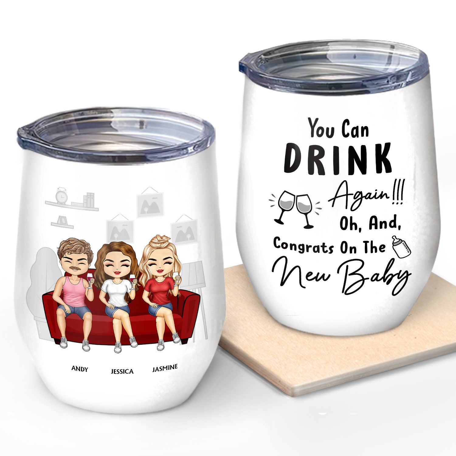 Drink Again - Gift For Bestie Who Becomes A Mother - Personalized Wine Tumbler