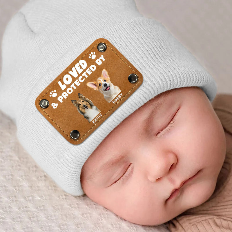 Custom Photo Loved & Protected By - Gift For Baby, Pet Lovers - Personalized Beanie With Leather Patch