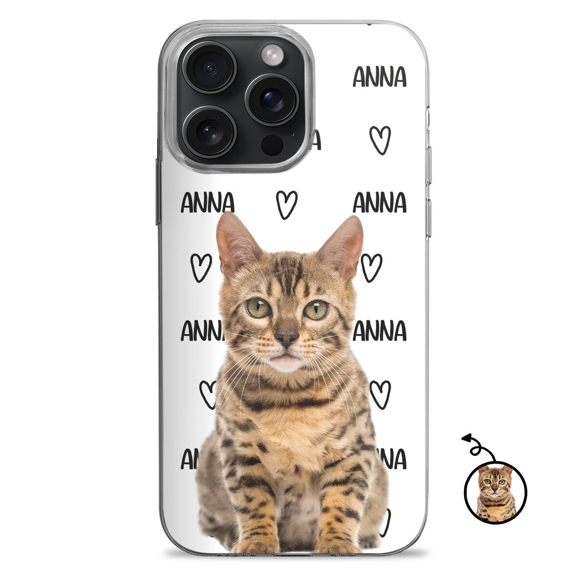 Motif personnalisé avec nom d'animal de compagnie - Cadeau pour les amoureux des animaux - Coque de téléphone transparente personnalisée