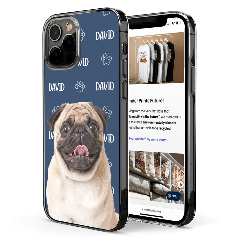 Motif personnalisé avec nom d'animal de compagnie - Cadeau pour les amoureux des animaux - Coque de téléphone transparente personnalisée