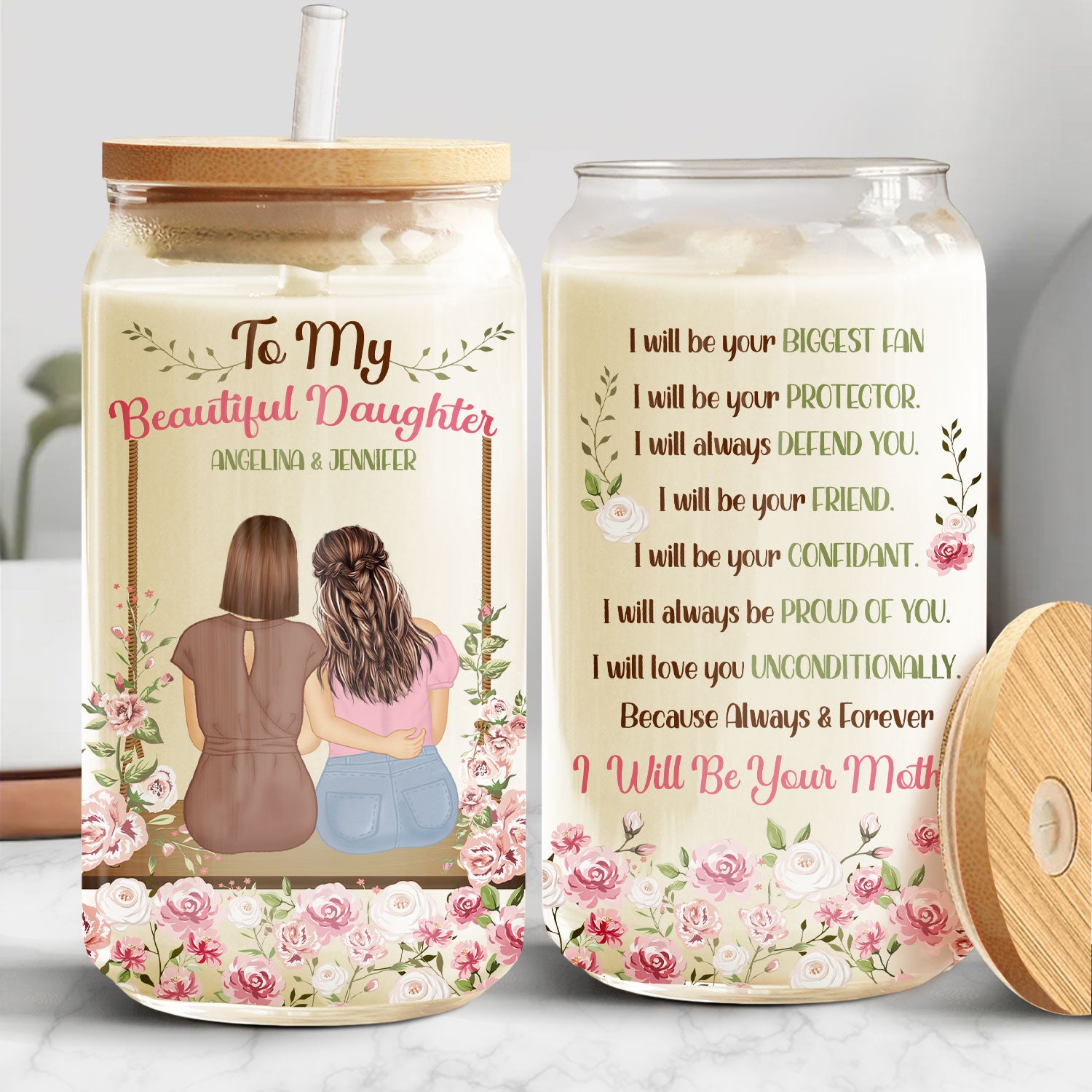 I Will Be Your Mother - Gift For Daughter - Personalized Clear Glass Can