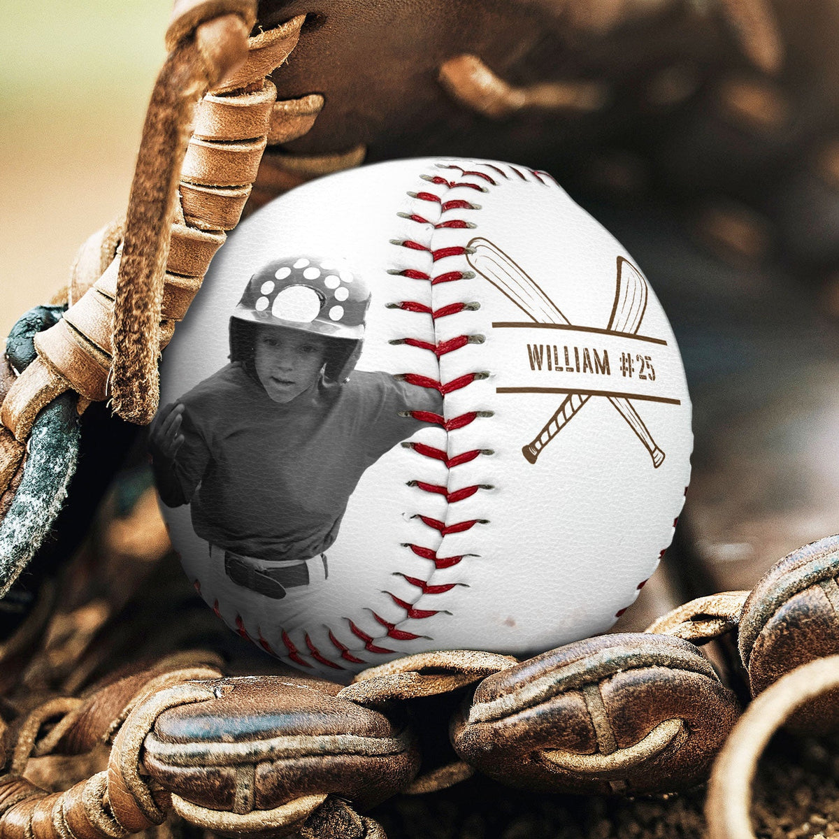 Custom Photo B&W Baseball Keepsake - Gift For Baseball Player - Personalized Baseball, Softball