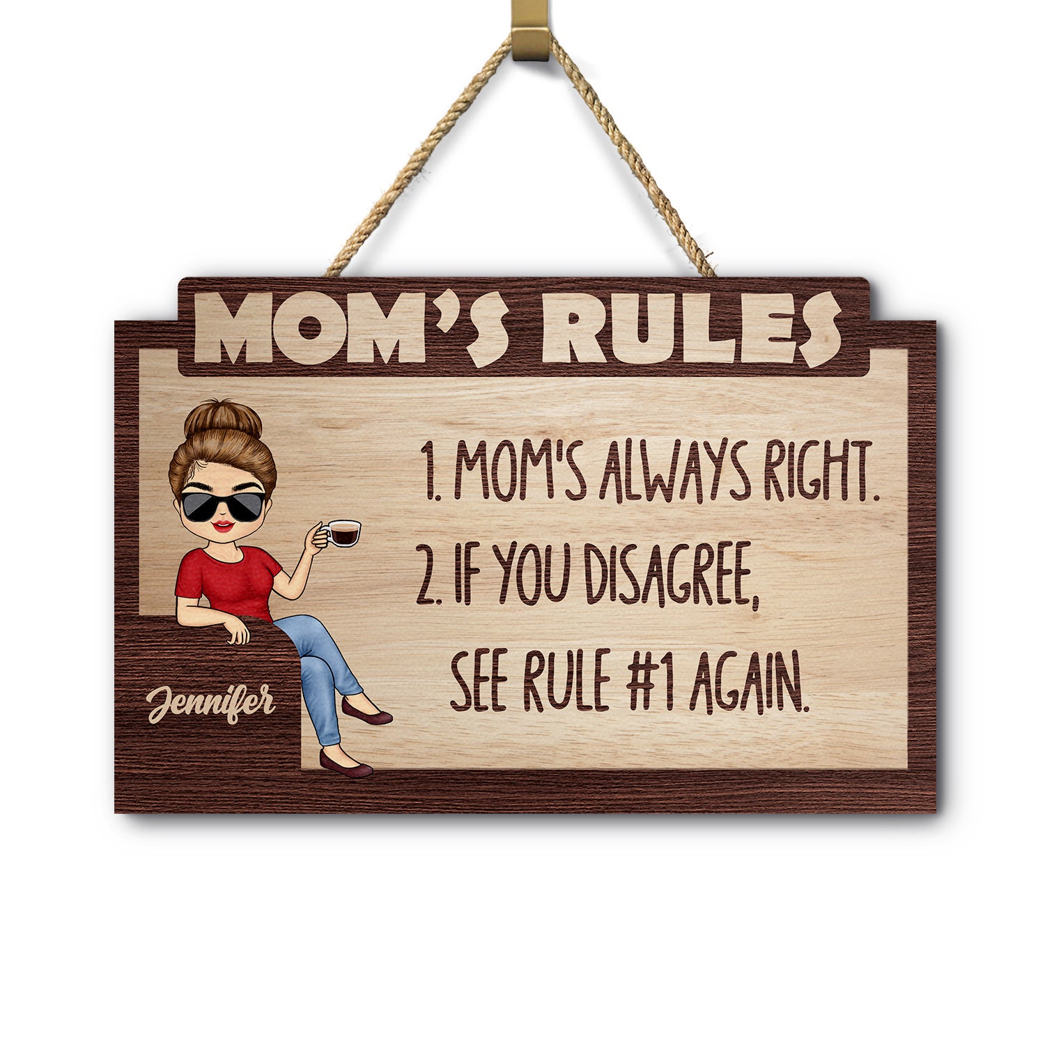 Mom's Rules - Gift For Mom - Personalized Custom Shaped Wood Sign
