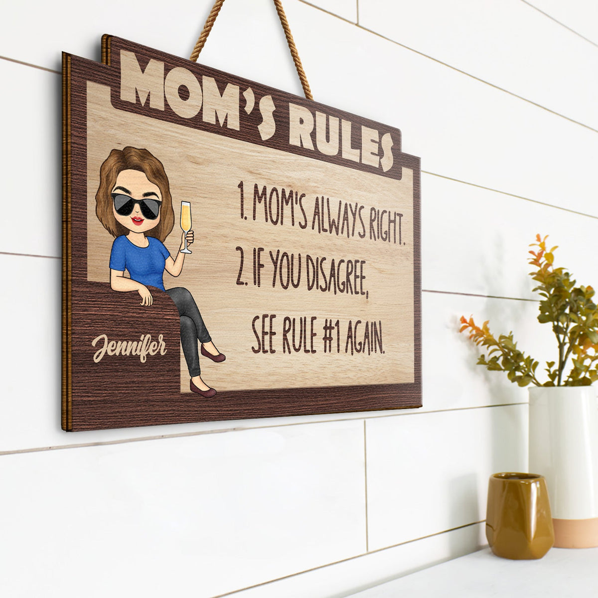 Mom's Rules - Gift For Mom - Personalized Custom Shaped Wood Sign ...