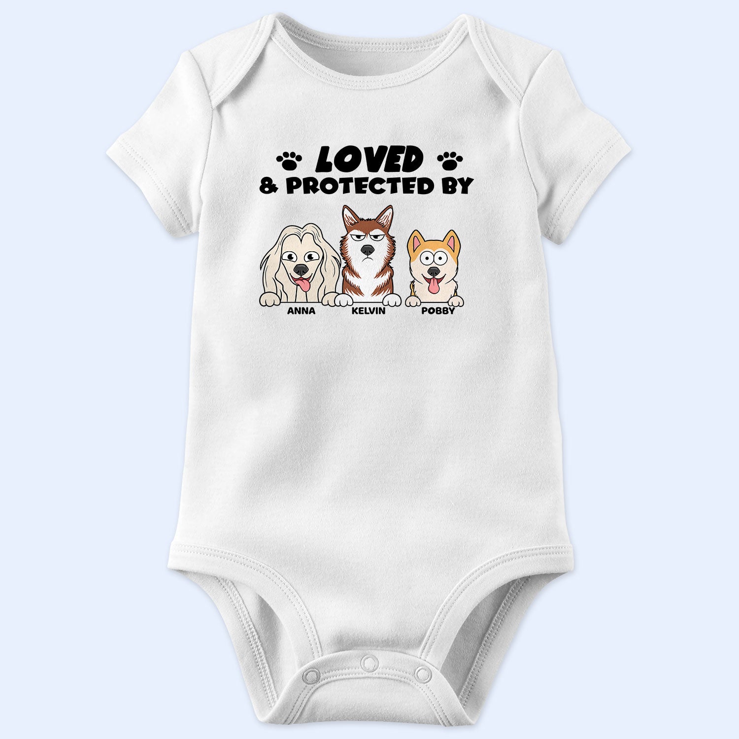 Loved And Protected By Dog - Gift For Pet Lovers - Personalized Baby Onesie