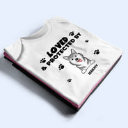 Loved And Protected By Dog - Gift For Pet Lovers - Personalized Baby Onesie