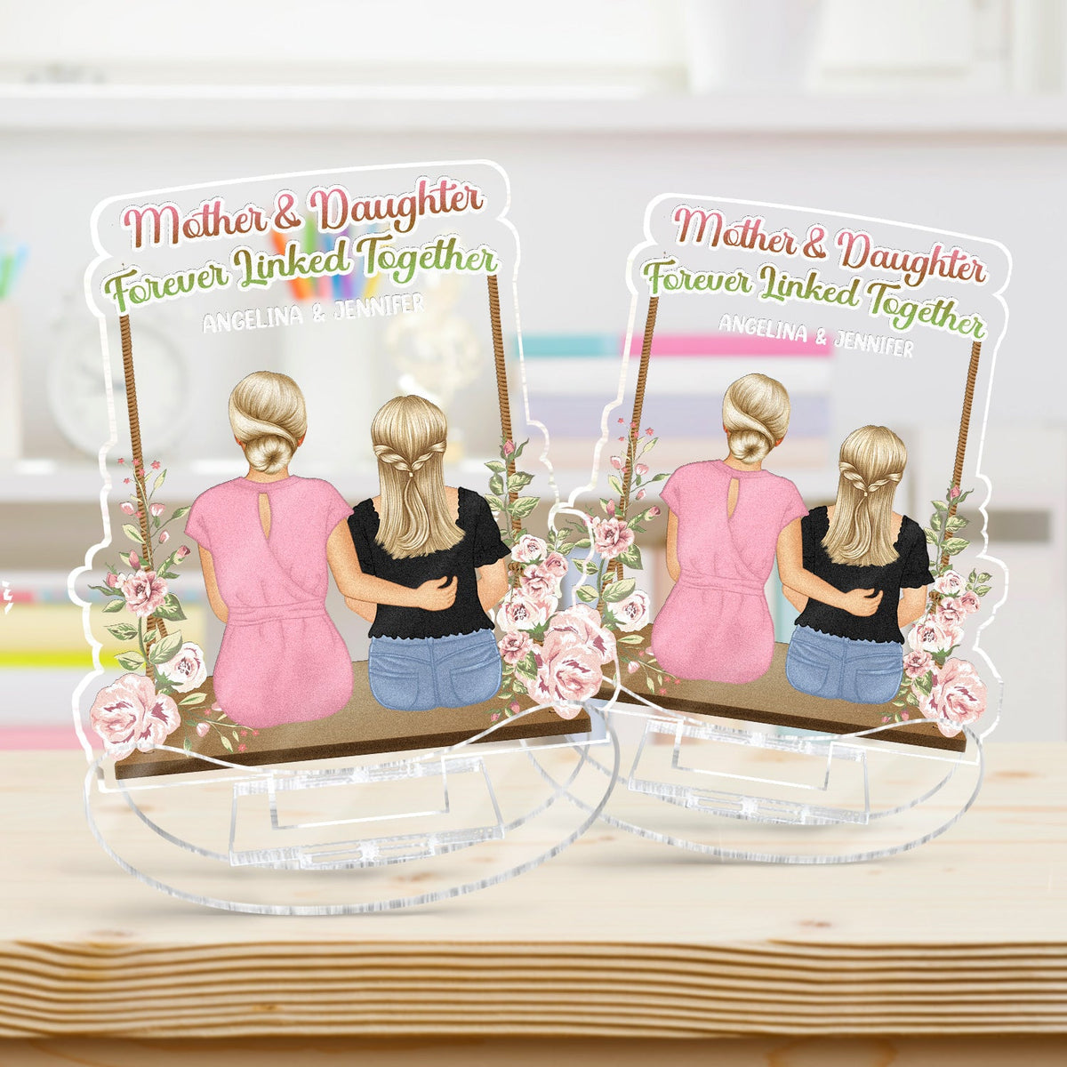 Forever Linked Together - Gift For Mother Daughter - Personalized Acrylic Shaking Stand