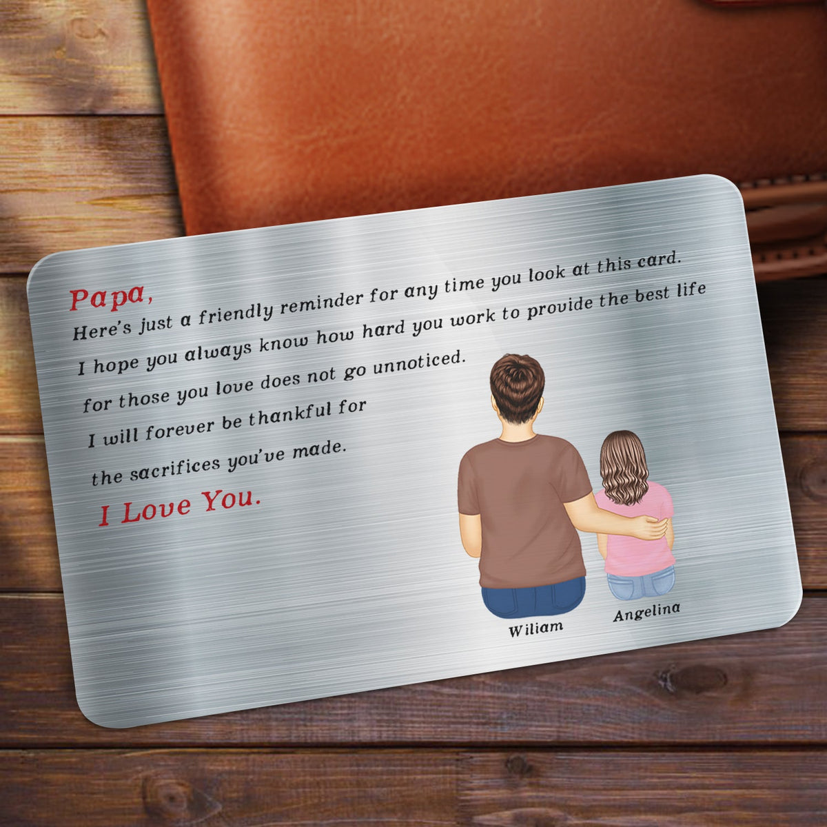 Petit rappel : cadeau pour papa – carte portefeuille en aluminium personnalisée