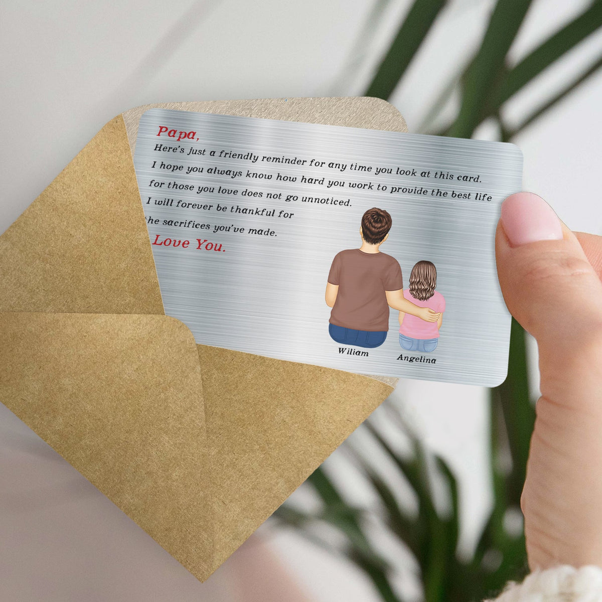 Petit rappel : cadeau pour papa – carte portefeuille en aluminium personnalisée