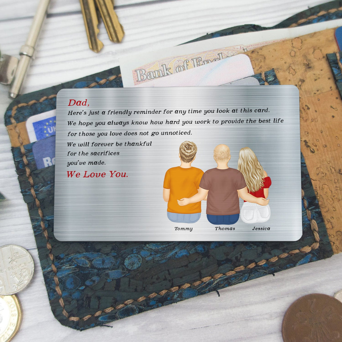 Petit rappel : cadeau pour papa – carte portefeuille en aluminium personnalisée