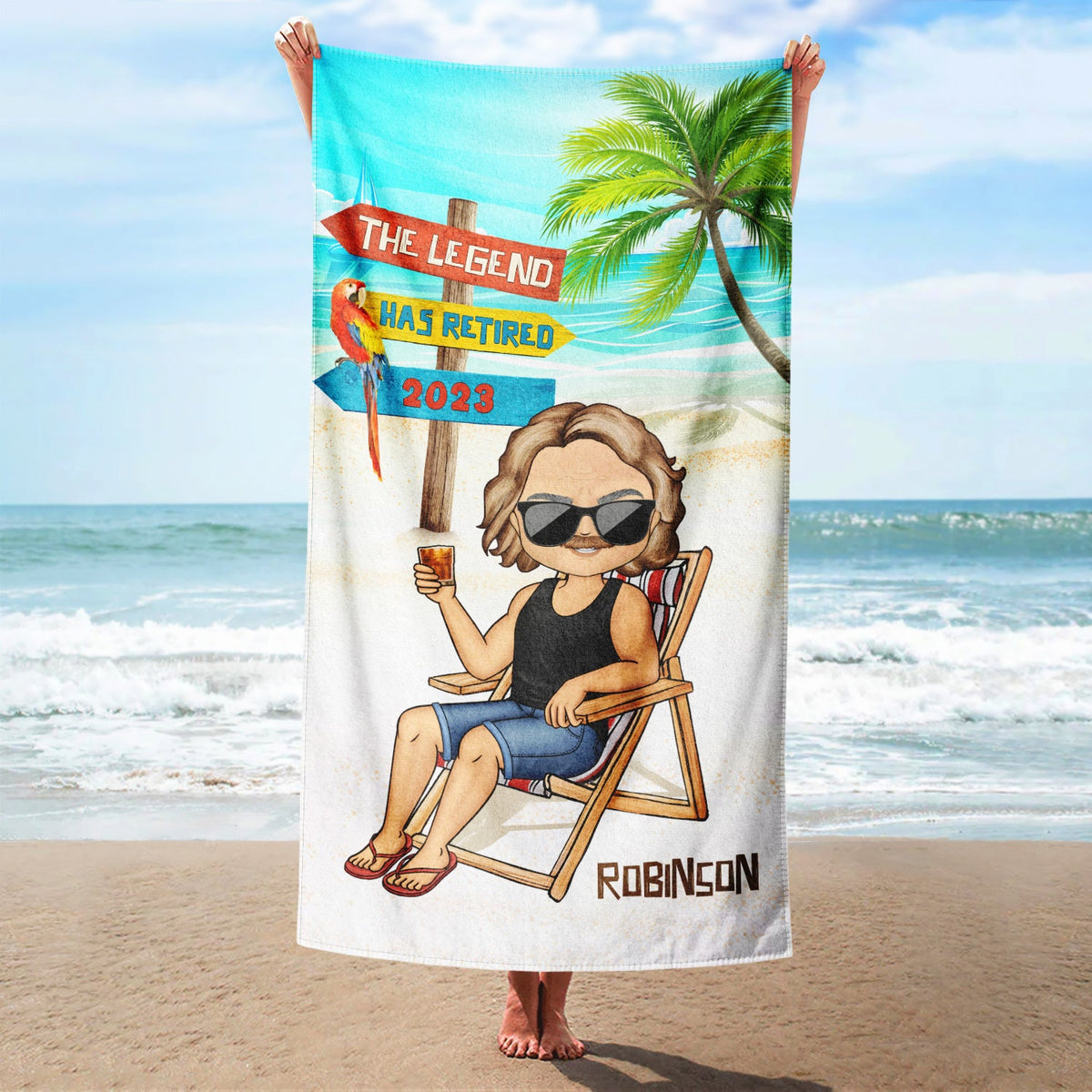 The Legend Has Retired - Retirement Gift For Dad And Grandpa - Personalized Beach Towel