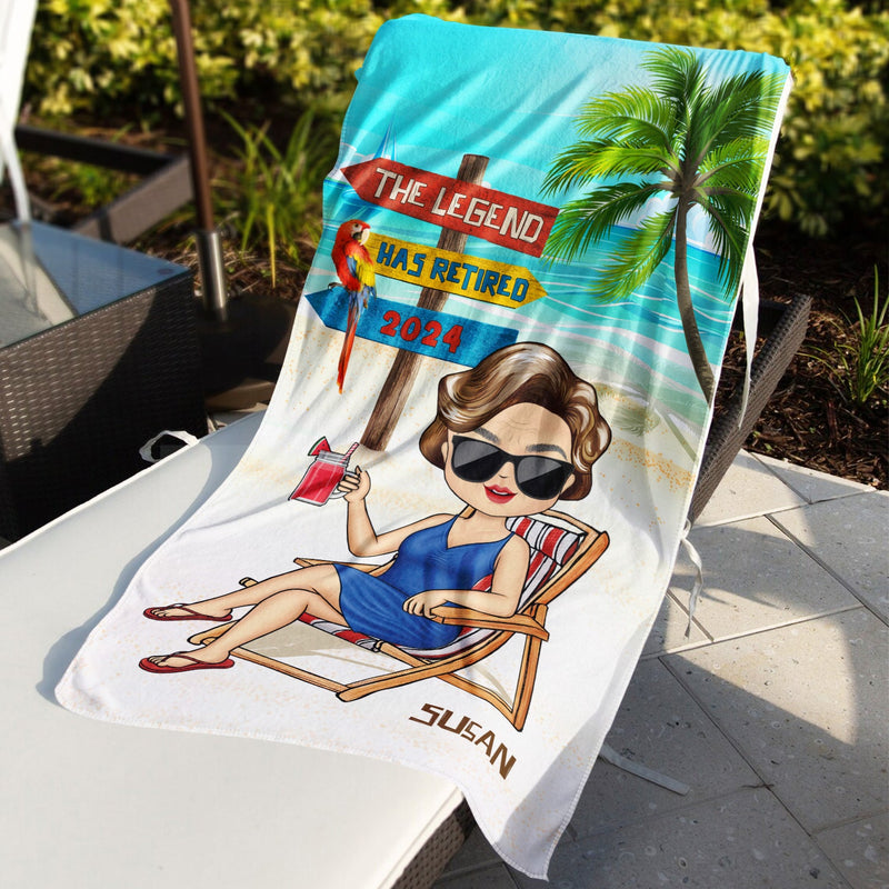 The Legend Has Retired - Retirement Gift For Dad And Grandpa - Personalized Beach Towel