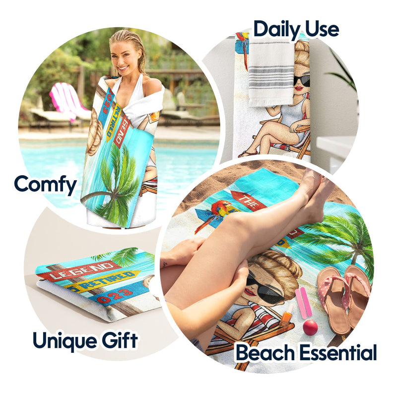 The Legend Has Retired - Retirement Gift For Dad And Grandpa - Personalized Beach Towel